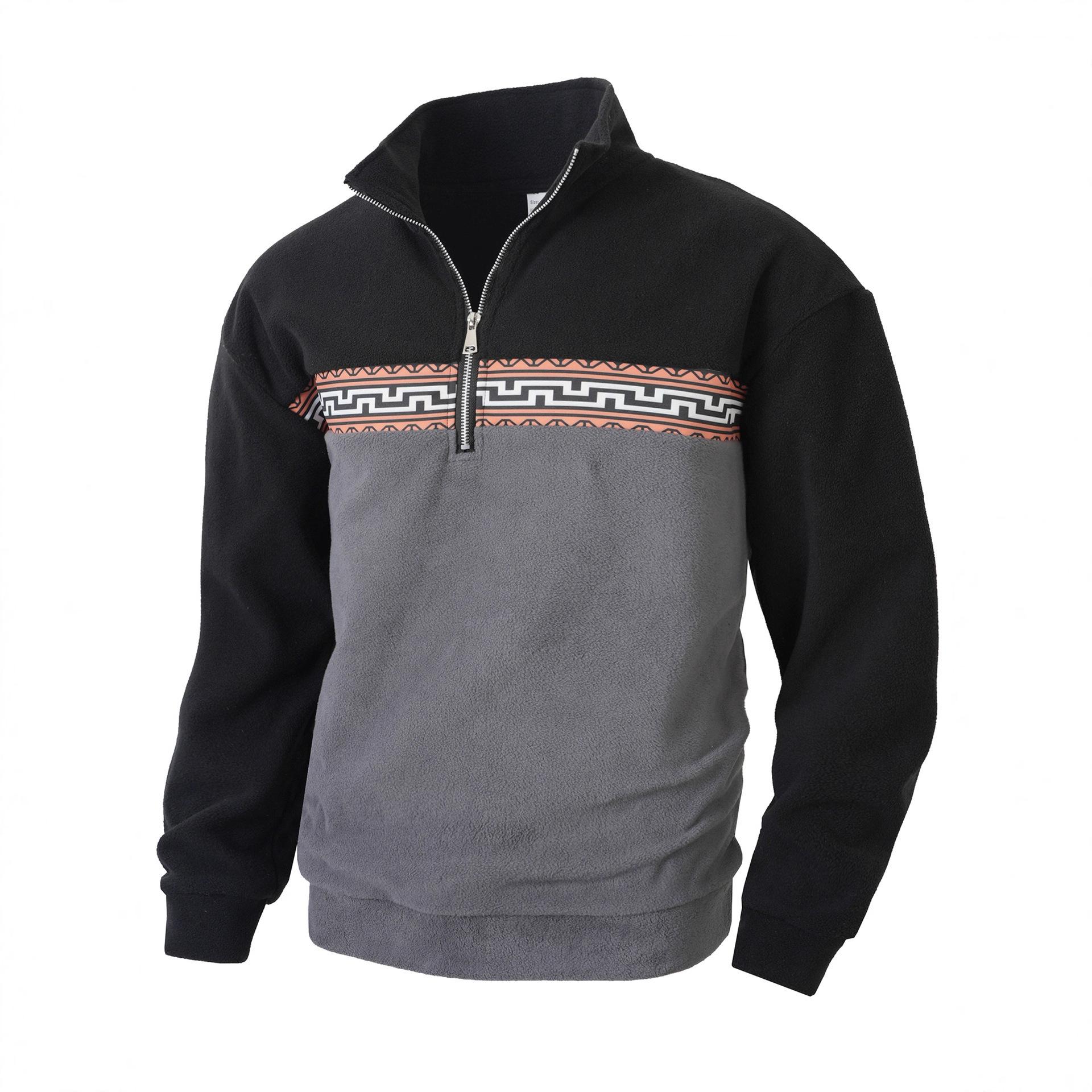 

Chinese Style Loose Casual Men s Long-sleeved Jacquard Half-zipper Sweatshirt Daily Versatile Top M сірий