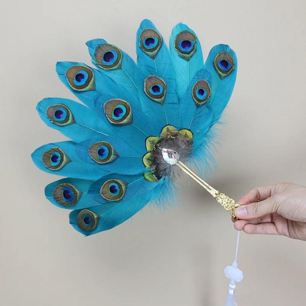 Creative Peacock Feather Fan Handmade Decorative Craft Fan Pearl Feather Fan Photography Props