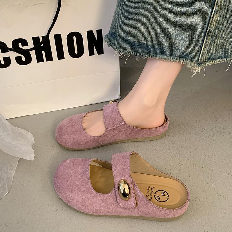 Flat-bottomed Boken Shoes Women's Half-slippers with A Toe Cap One-foot Wear In Spring and Summer and Annoying Cold Slippers