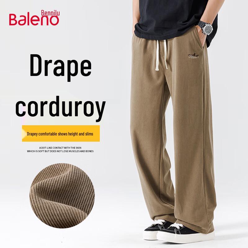 Baleno Men's Corduroy Loose Straight Wide-Leg Casual Pants