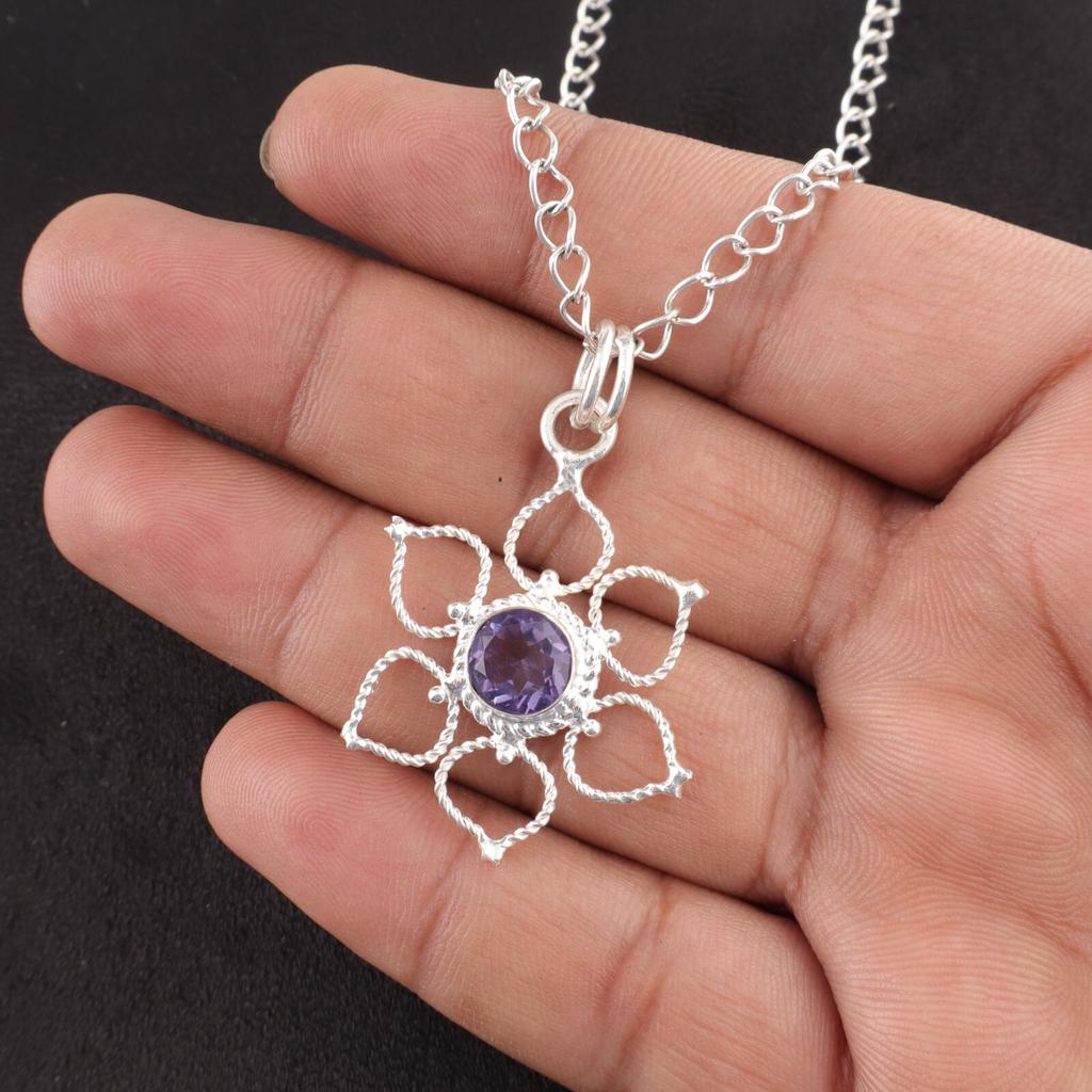 Round Natural Iolite 925 Silver Art Deco Handcrafted Friendship Day New Pendant PP-18-2