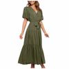 Women's Casual Fashion Color V-neck Lace-up Flared Sleeve Splicing Dress