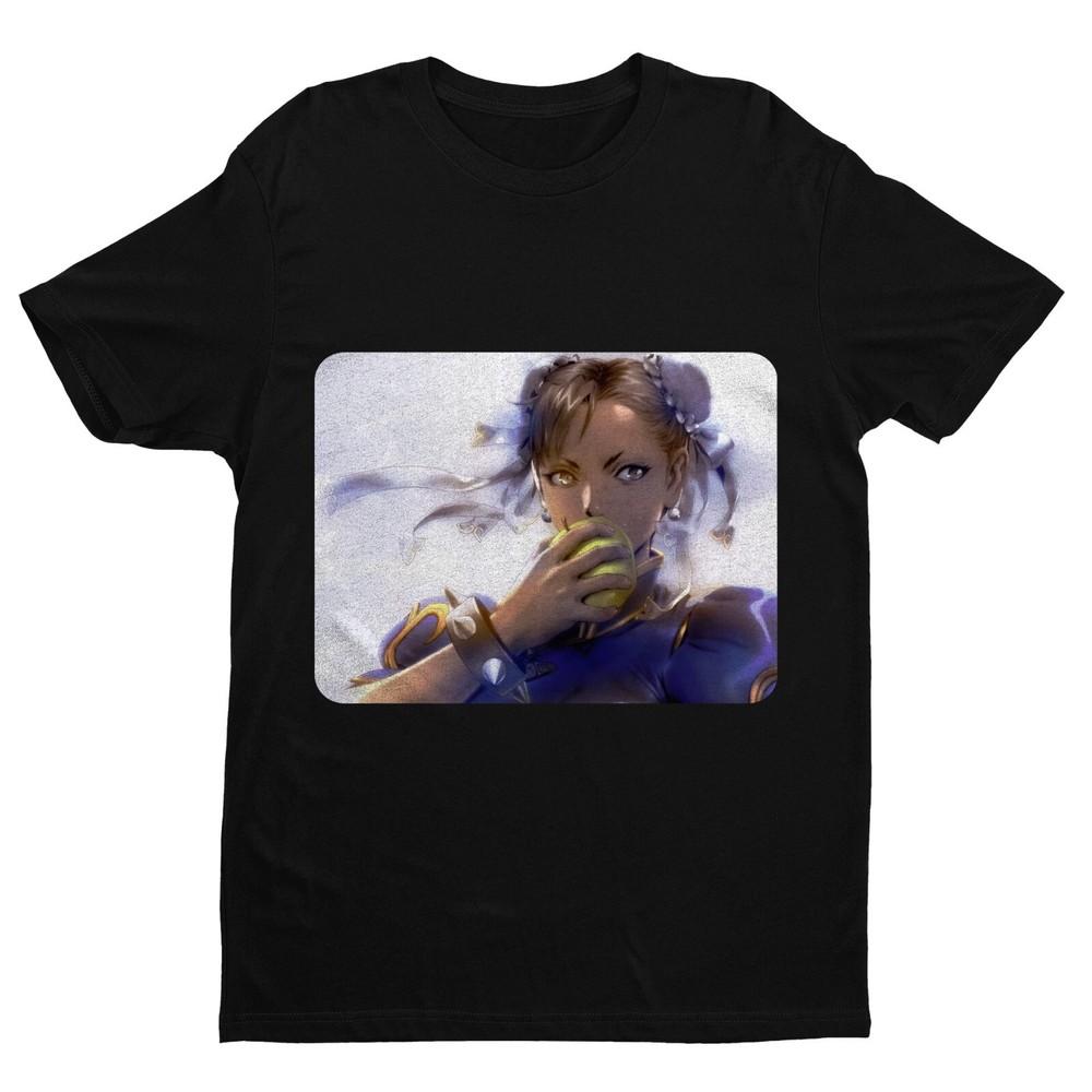 

Chun Li Eating Apple Premium Unisex T Shirt Gifts for Arcade Fighting Gamers M