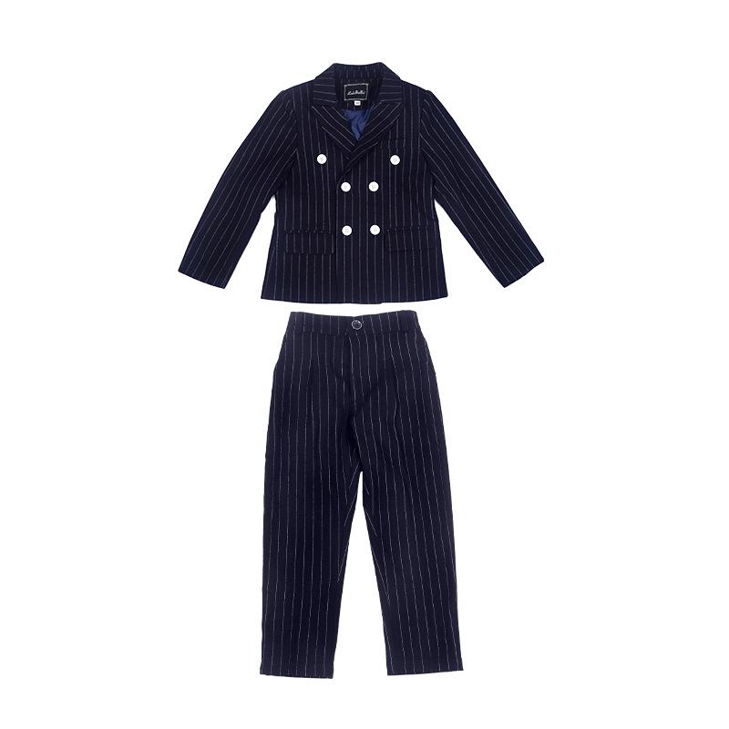 Children's Plus Size Striped Korean Suit Set for Boys - Flower Boy Wedding & Performance Outfit