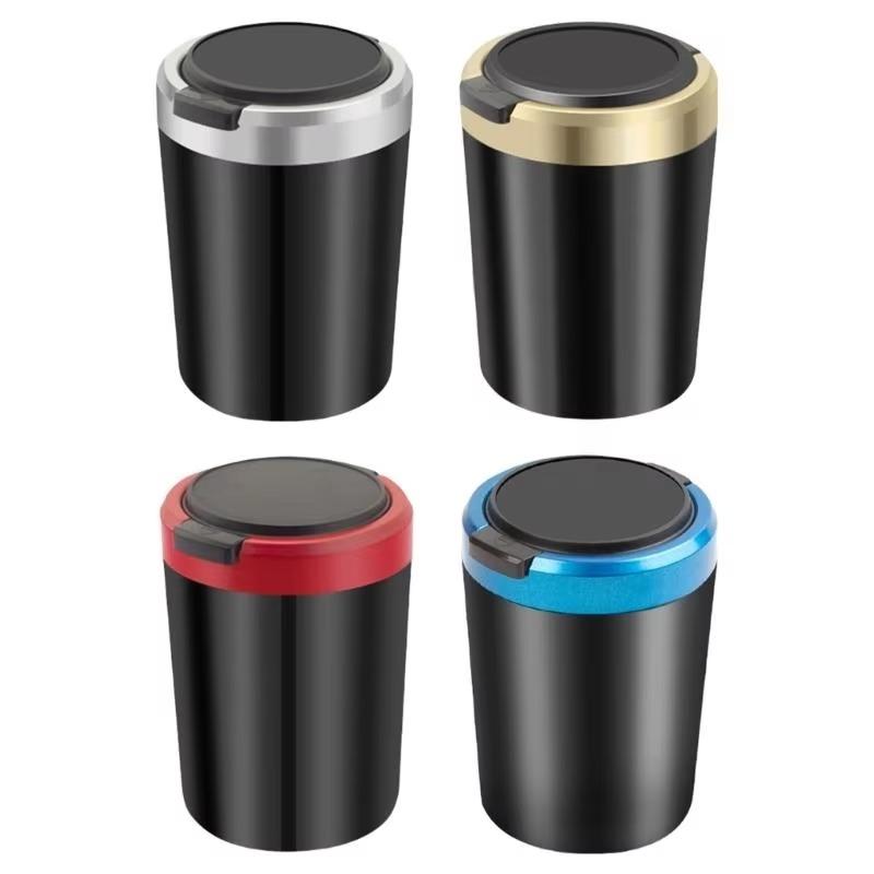 Car Ashtray Flame Retardant Alloy Liner One Touch Lid Built In Led Light For Daily Car Driving Use