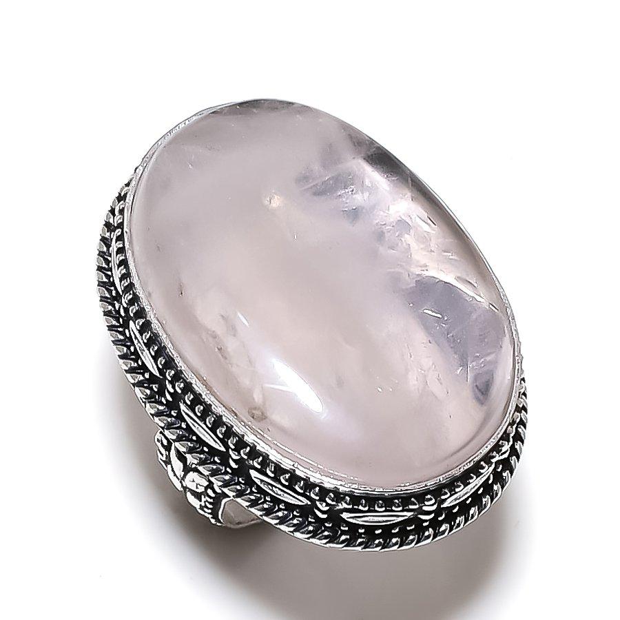 Natürlicher Rosenquarz Edelstein 925 Sterling Silber Schmuck Ring Größe 7 h5j19