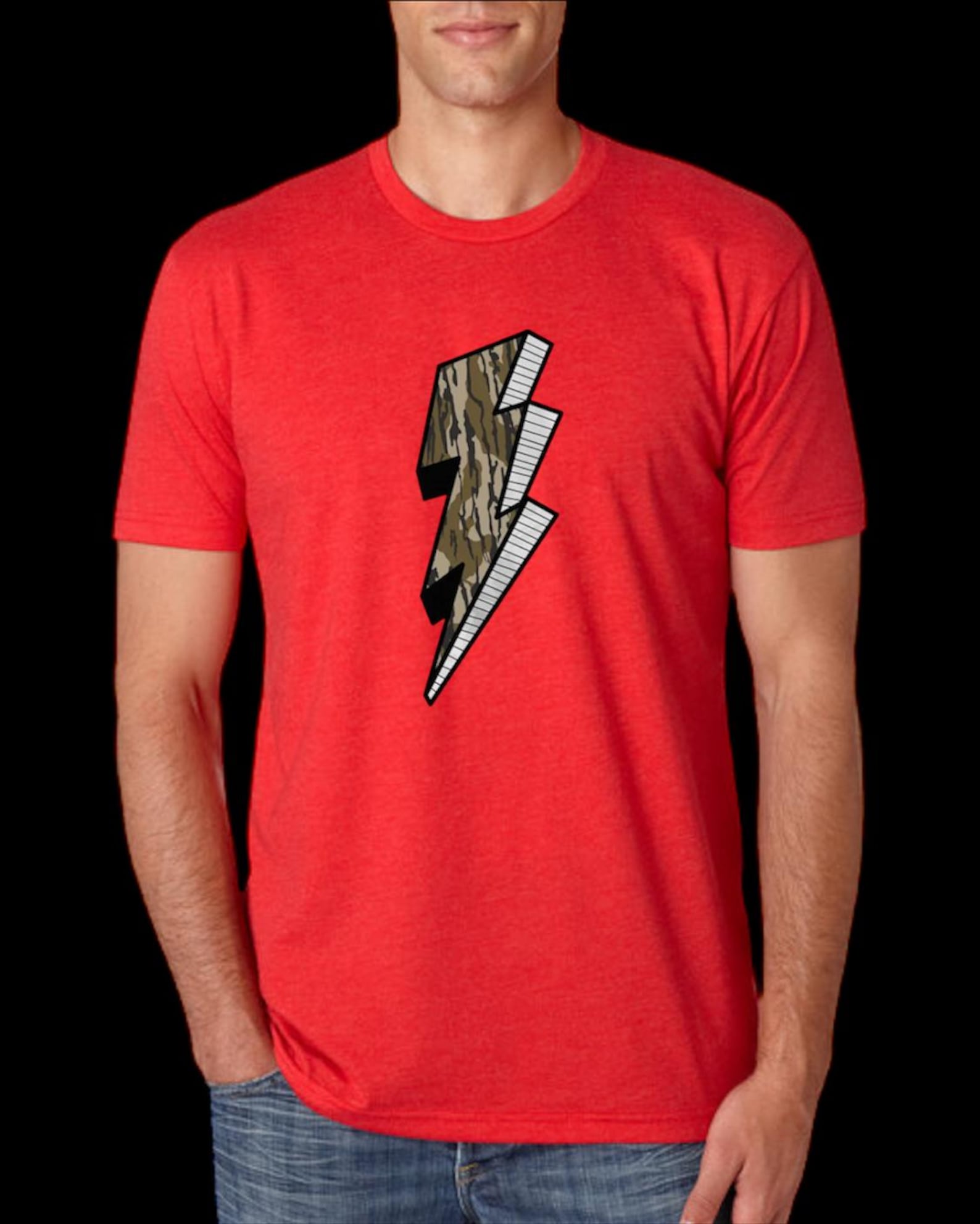 Camouflage Lightning: Strike in Style – Bold Graphic T shirt S