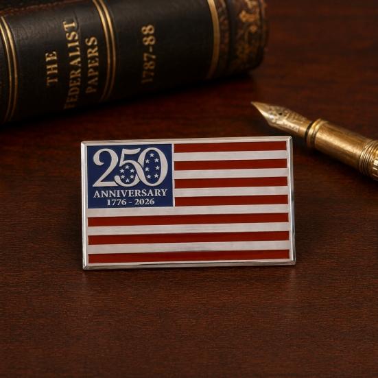 250th Anniversary Flag Metal Emblem Patriotic Red Blue White Auto Badge 1776-2026 America