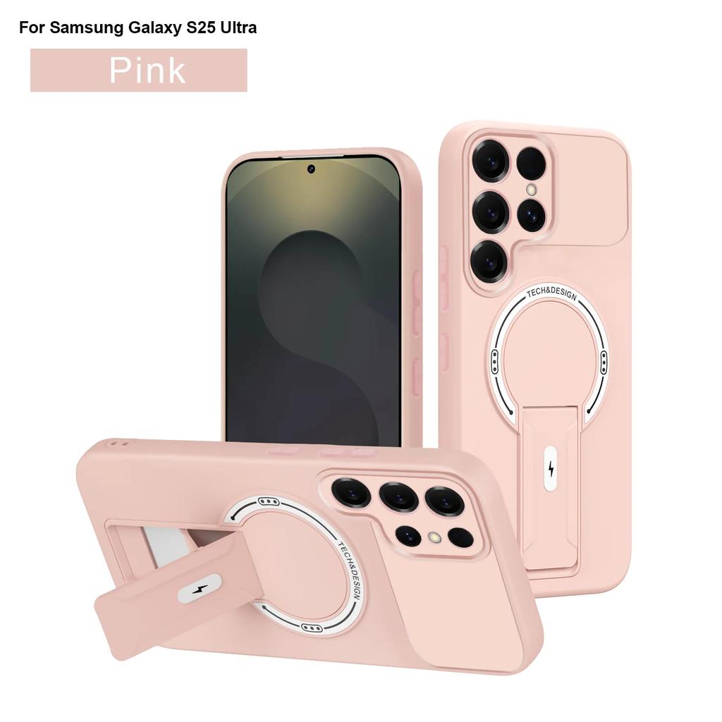 Matte Fold Ring Holder Phone Case For Samsung S26 Ultra S24 Plus S23 S22 S25 Ultra For Magseafe Magnetic Protection Cover