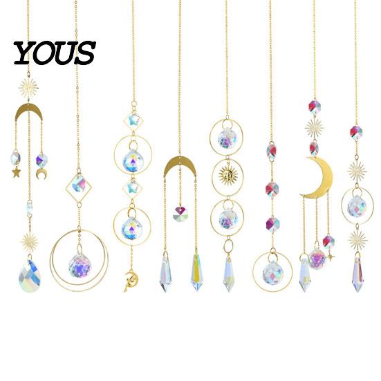 Sun Catcher Pendant Faux Crystal Suncatcher, Colorful Prisms Window Hanging Catcher, Moon Suncatcher Rainbow Maker Chain for Garden Home Decor Star