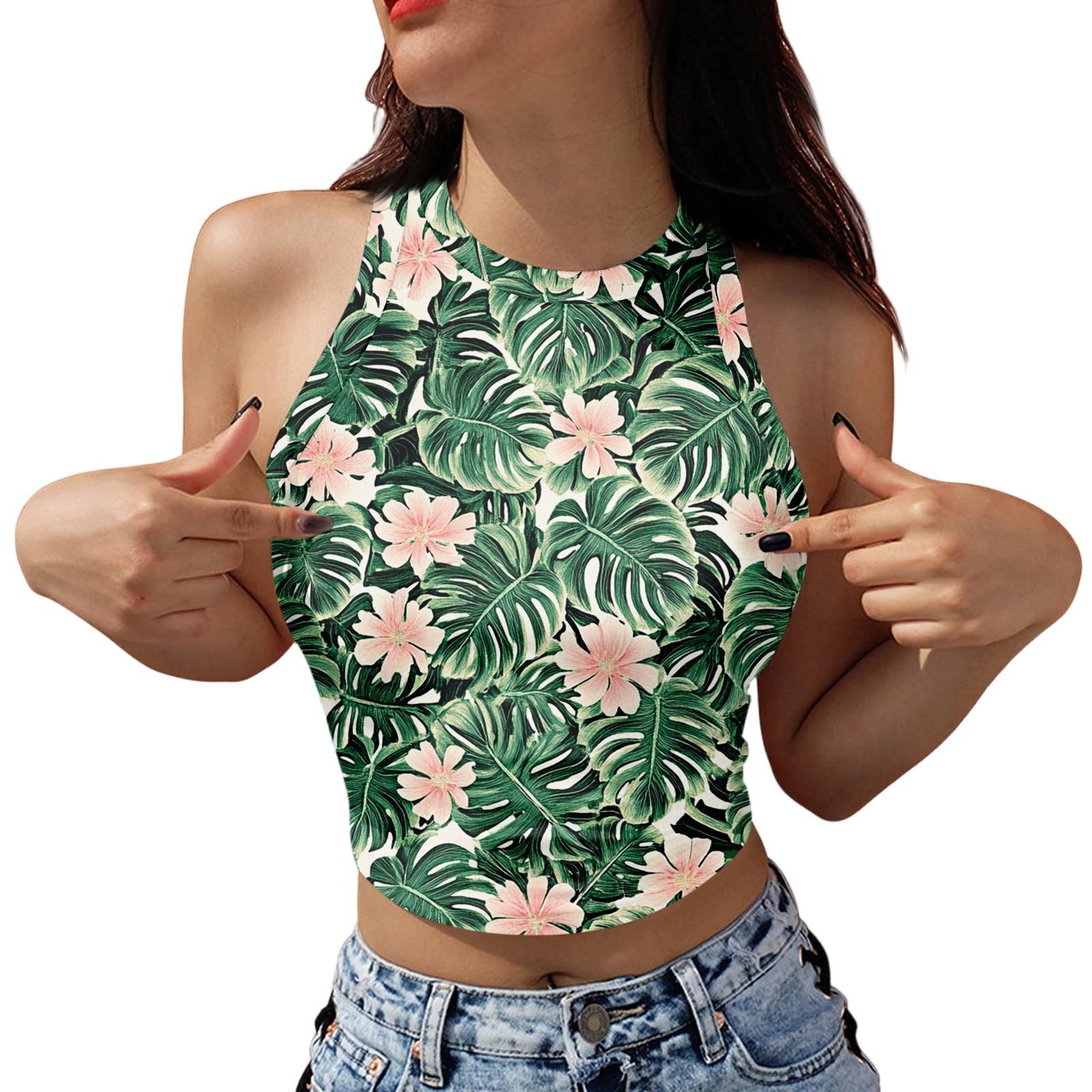 

Женская мода Гавайский принт без рукавов Базовый топ XXL