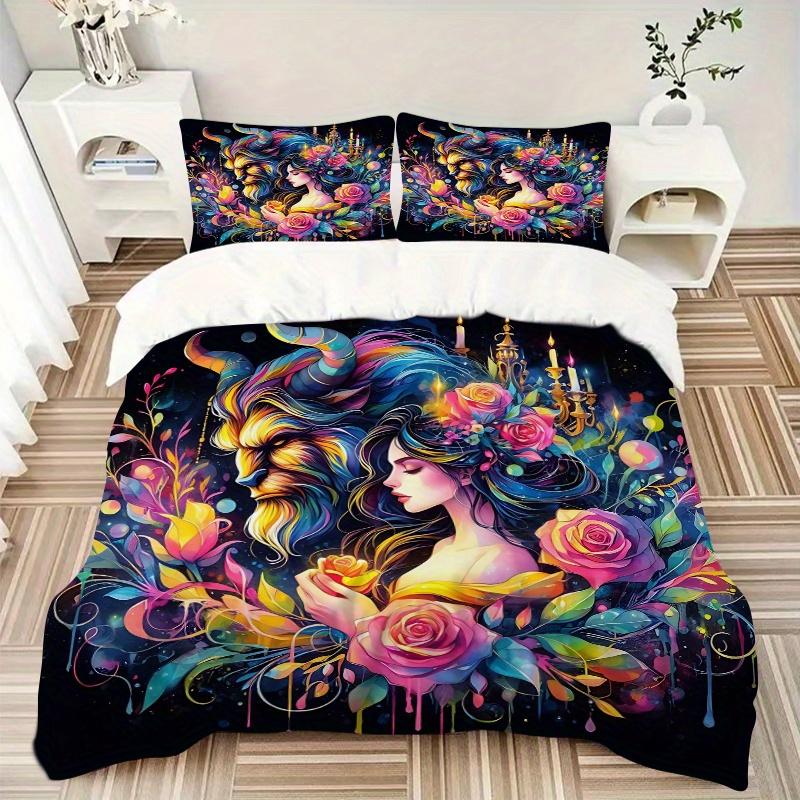 3pcs Beauty and the Beast Print Cover Set Ultra Soft, Breathable, and Comfortable Bedding with Stylish Design for Bedroom and Guest Room Decor 1