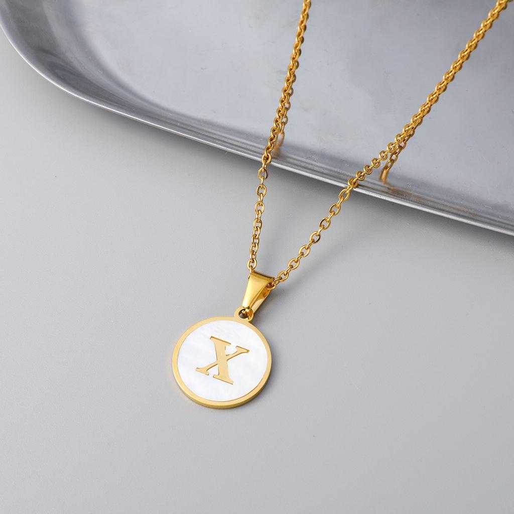Stylish Stainless Steel Shell Letter Necklace For Women Round Titanium Steel Pendant Necklace With English Alphabet Letters