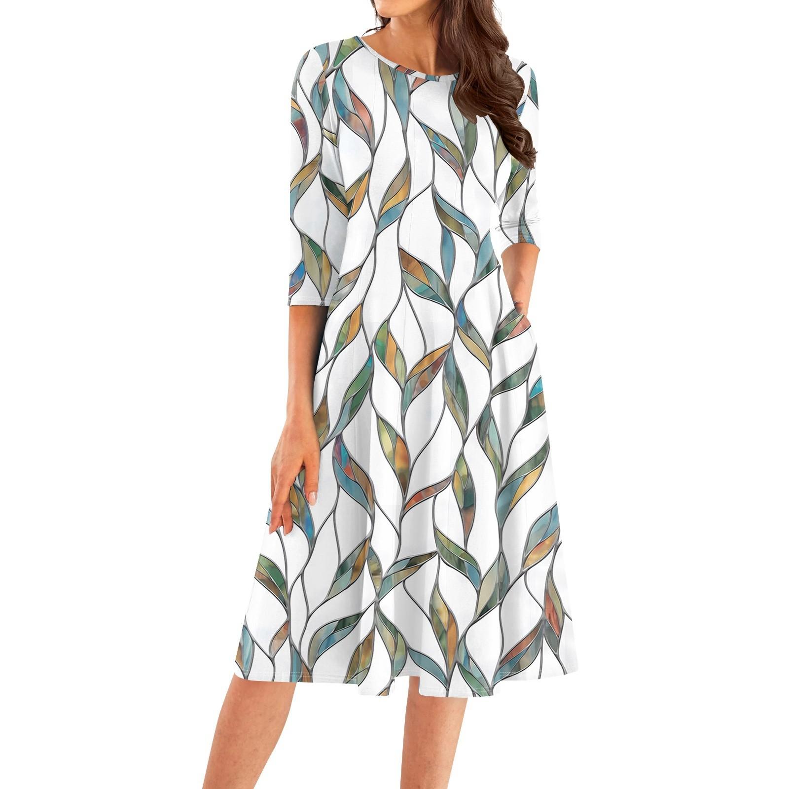 

Женское повседневное модное платье миди с круглым вырезом и рукавом три четверти XL белый