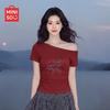 MINISO Women's Slim Fit One-Shoulder Short Sleeve T-Shirt