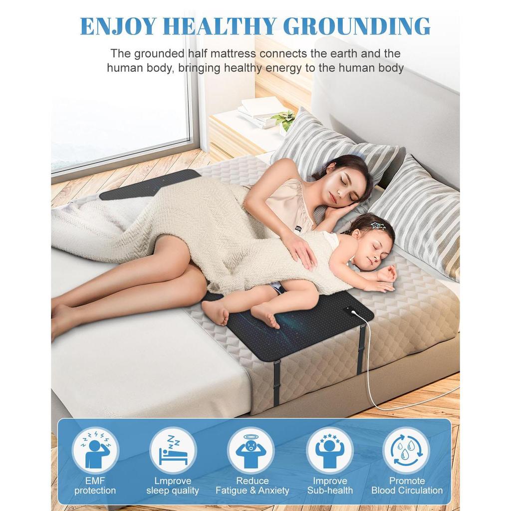 Jordingsmatte for søvn – 27"×60" Queen Size, Lindre stress og smerte, Gjenopprett kontakt med jordens energi, Inkluderer ledning og testpenn for innendørs bruk