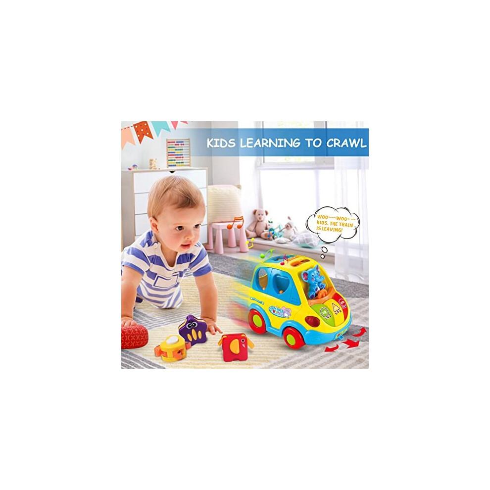 CAEGALKIMY Babyspielzeug für 1-jährige Jungen Mädchen Krabbelauto Formsortierer Spielzeug 6 12 18 Monate Früherziehung Spielzeug mit Musiklicht für den 1. Geburtstag