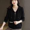 Autumn and Winter New Simple Design Sense Hooded Color Collision Double Zipper Knitted Slim Cardigan Jacket