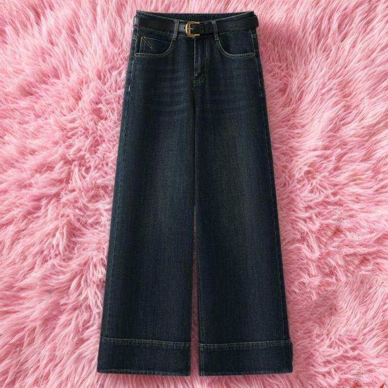 

Women s Fleece-Lined Thick Jeans: Autumn/Winter Loose Straight-Leg Style S (80-98 jin)