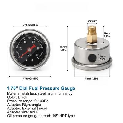 For Boats For Motorcycles Compact Fuel Gauge 0-100 PSI Gauge Engine Monitoring 1 8 NPT Thread Connection 37.5mm Diameter