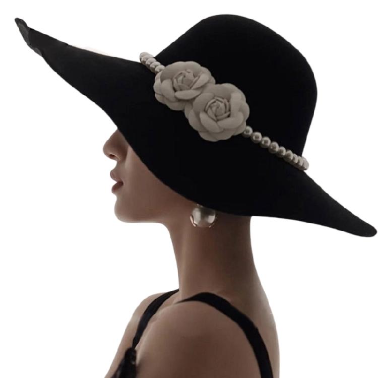 Bridal Victorian Hat Camellia Pearls Handmade Head Cover Dark Trim Vintage Fascinator Decoration For Engagement Party