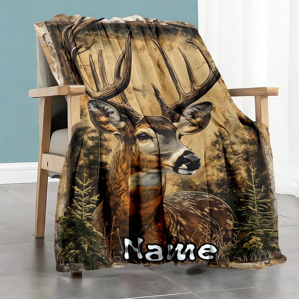 Elf Deer Personalized Text Blanket Cozy Personalized Blanket Ultra-Soft Versatile for Seaside Picnics Couch Bedding All-Season Use