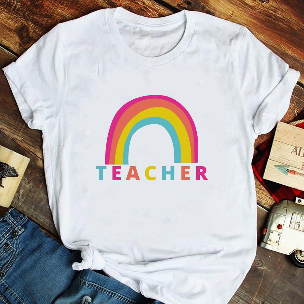 Teacher Print Women Graphic Tee Casual Short Sleeve T Shirts Harajuku Tshirt Female Kawaii Teach