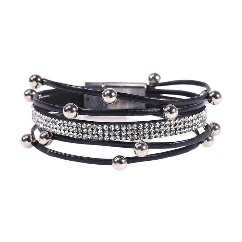 Pearl Pu Leather Bracelet Women, Fashion Magnet Buckle Bracelet Bracelet Bracelet Bracelet Multi-Layer Leather Bracelet
