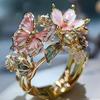 Aesthetic Flower Butterfly Rings for Female Romantic Rhinestone Stylish Non-fading Opening Ring Women Wedding Jewelry Party Gift