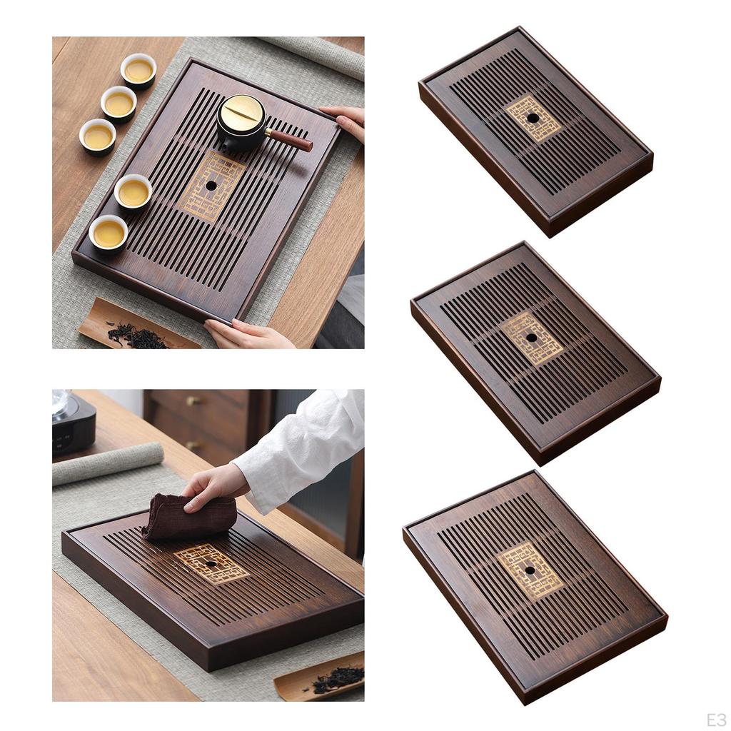 Bamboo , Drainage Type Plate, Tea Set Accessory, Serving Tray for Room