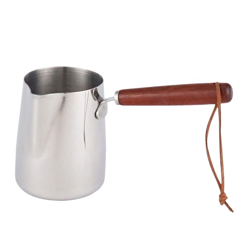 Coffee Kettles With Wood Handle Stainless Steel Milk Frothing Pitcher Latte Art Cups for Latte Art and Espressos