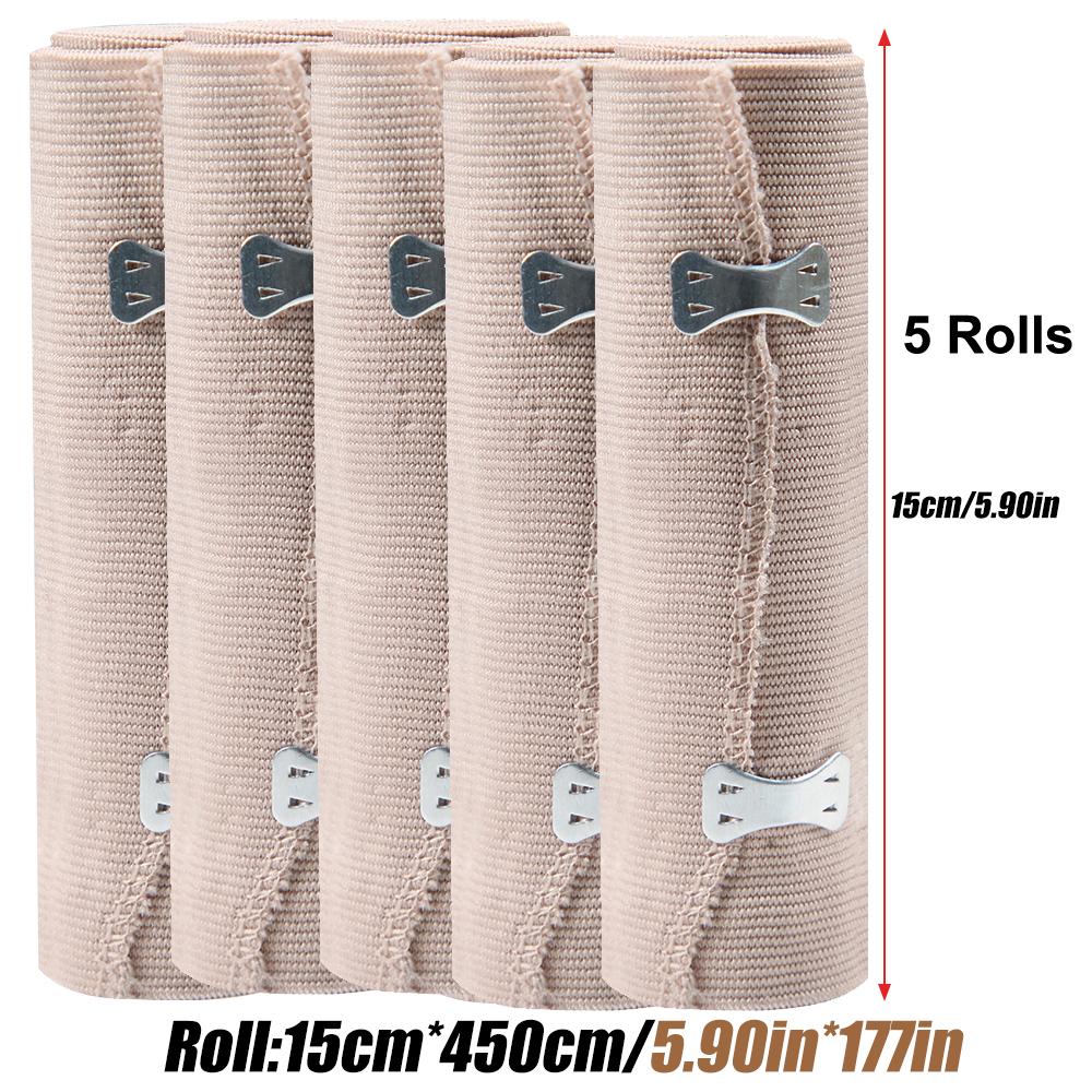5Rolls Elastic Compression Bandage Wrap With Hooks For Sport Support Ankle Wrist Arm Leg Sprains First Aid