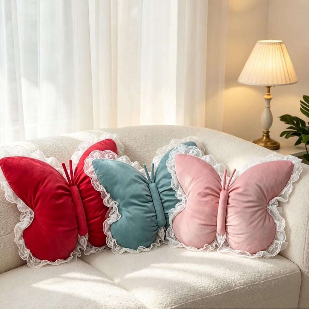 Modern Lace Butterfly Decorative Cushion With Pp Cotton For Bedroom And Office