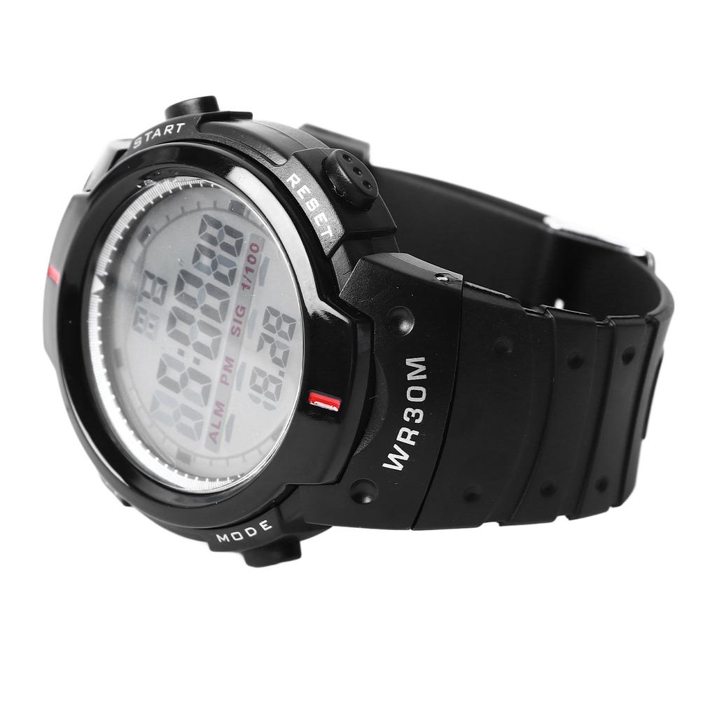Men Electronic Watch Waterproof Large Screen Night Light Sports Watch for Outdoor Black