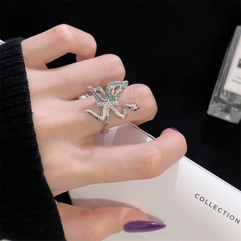 New Butterfly Language Niche Dripping Oil High-End Butterfly Opening Adjustable Ring Light Luxury Enamel Personalized Jewelry Women'S Tide