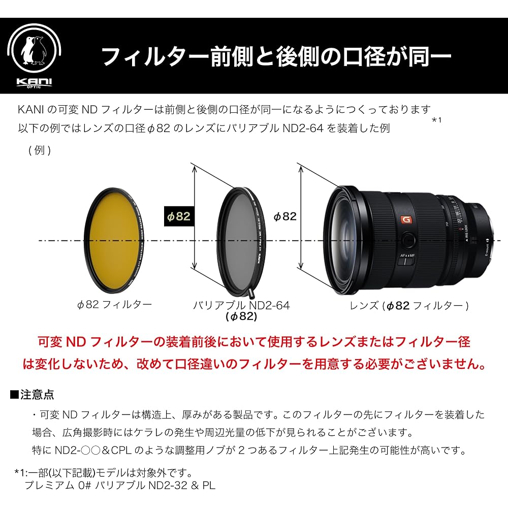 KANI 72mm Variable ND Filter HT PRO+ MC ND2-64: Maximum 6-stop light reduction, detachable adjustment knob, suppresses X-shaped unevenness at high den