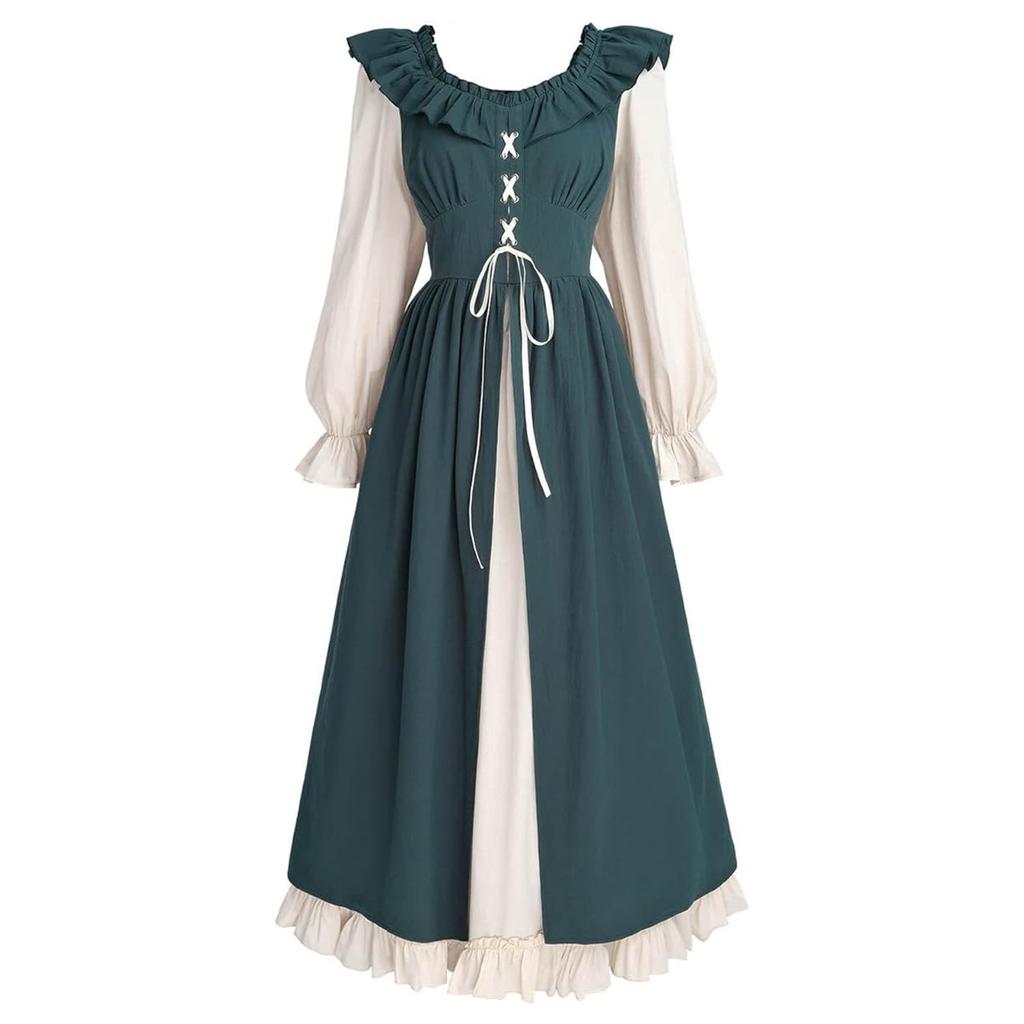 Damen-Vintage-Kleid mit Fliegenärmeln und elastischem Rücken