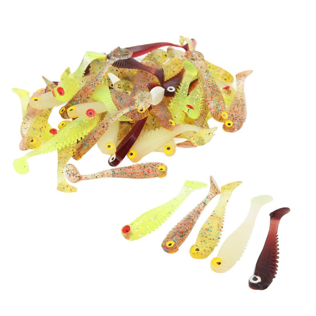 50Pcs Soft Bait Silicone Flat Tail Simulated Actions Flexible Fishing Soft Lure for Bass 5cm