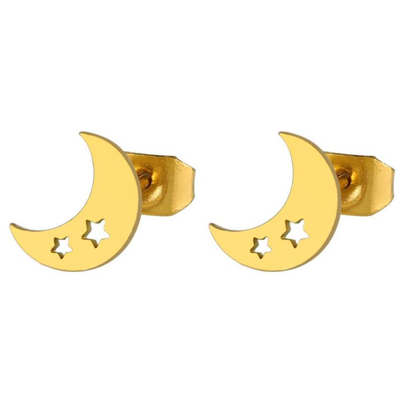 Korean Minimalist Hollow Crescent Moon Earrings - Stainless Steel Studs