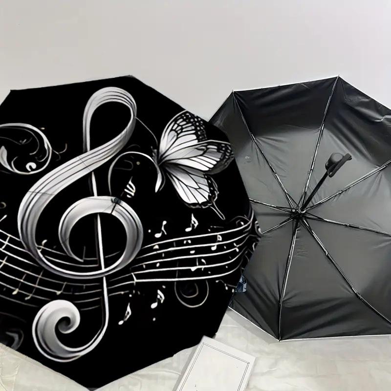 1PC music butterfly Umbrella-8-Rib Reinforced, Automatic Open, Lightweight & Durable, Cute Fashion Accessory for Outdoor, Beach, or Casual Use, Beach