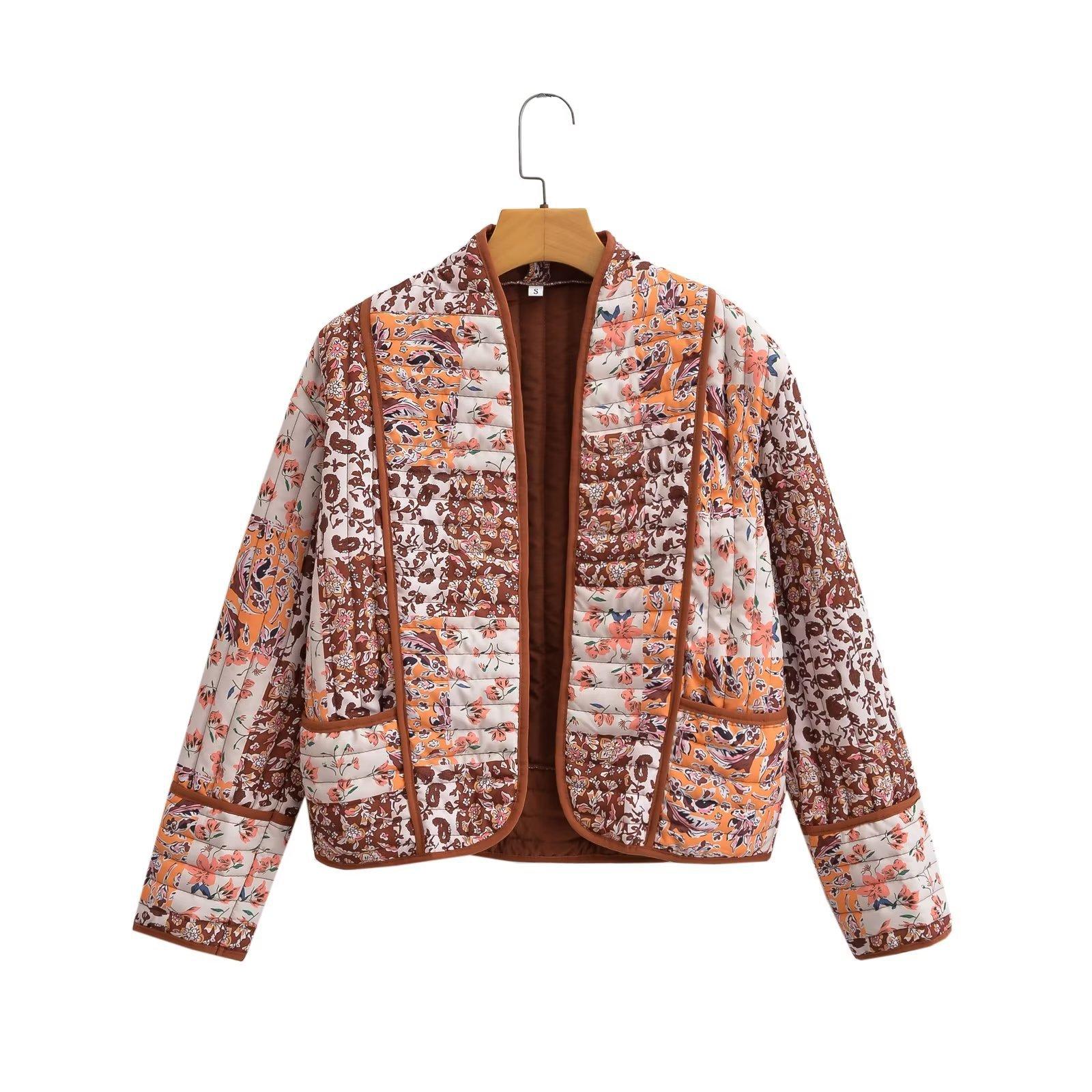 

Cotton Women s Jacket Lightweight Long Sleeved Printed Coat Loose Warm Autumn Winter Fashion Round Neck Outerwear S