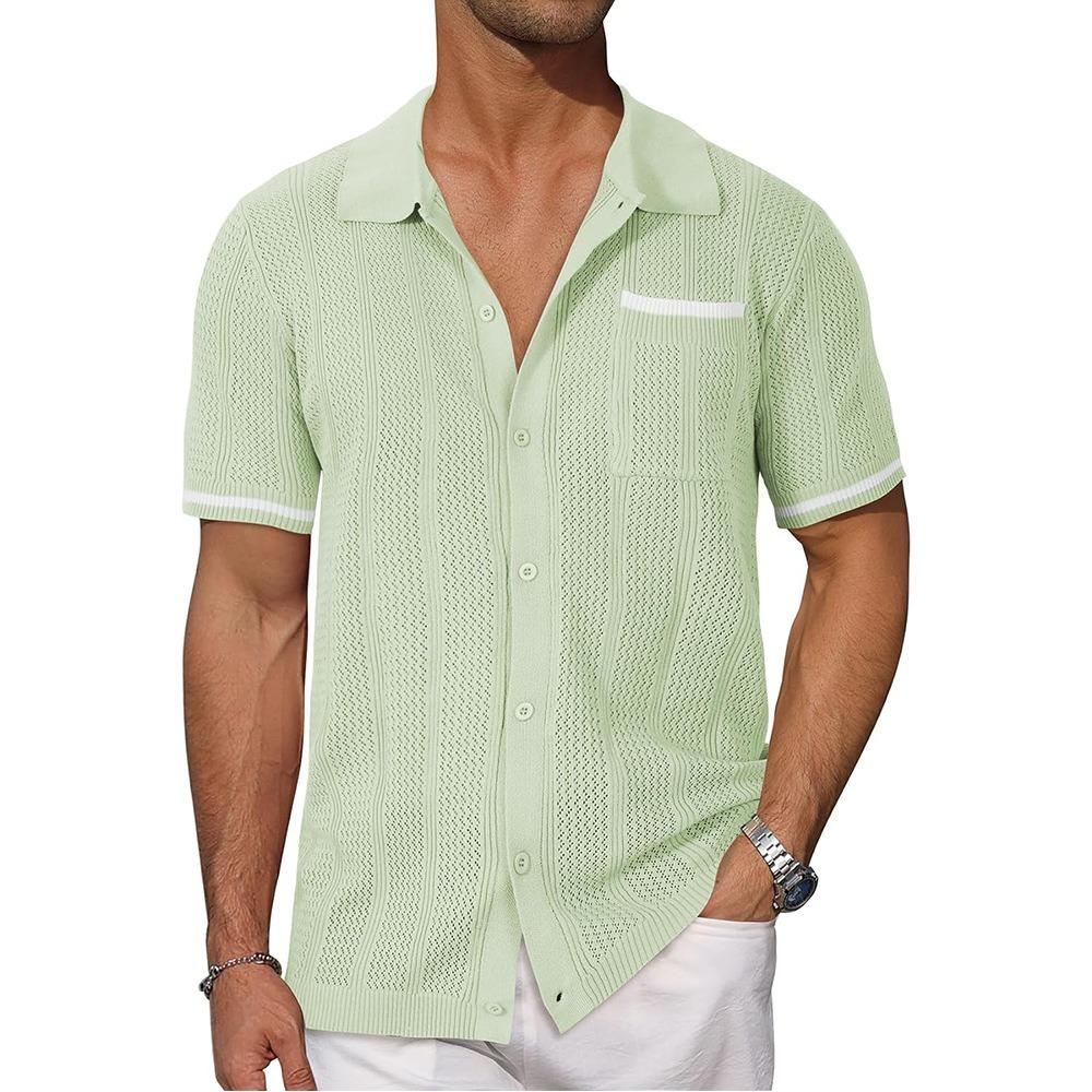 Men's Shirts Short Sleeve Patchwork Shirt Summer Casual Turn-down Collar Shirts Beach Vacation Style Shirts