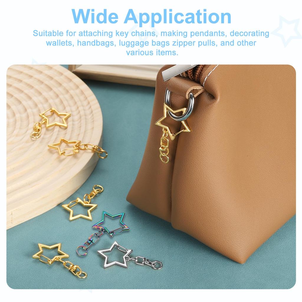 30pcs Metal Spring Snap Key Chain Star Shape Swivel Snap Clasp Keyring Chain Hanging Buckle with Open Jump Rings for DIY Craft Bag Rainbow [uxcell]