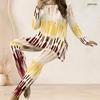 Women Plus Size Printed Round Neck Long Sleeve Top And Fitted Long Pants Two Piece Set