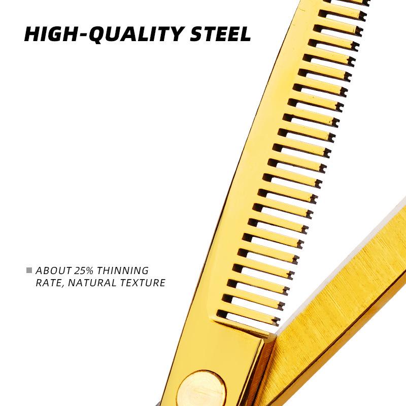 Gold Stainless Steel Professional Barber Hairdressing Scissors - Flat Tooth Thinning Scissors for Bangs