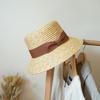 Japanese Simple Retro Straw Flat Top Small Basin Hat Men And Women Summer Sunshade Sun Protection Beach Vacation Bow Straw Hat