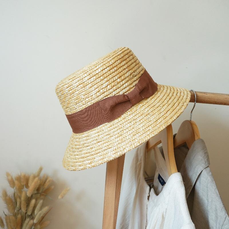 Japanese Simple Retro Straw Flat Top Small Basin Hat Men And Women Summer Sunshade Sun Protection Beach Vacation Bow Straw Hat