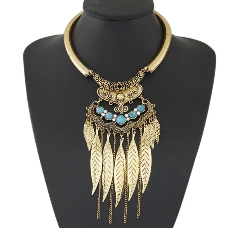 Fashion Jewelry Leaf Tassel Vintage Statement Necklaces Pendants New Luxury Design Necklace Collares Choker All-match Necklace золотой