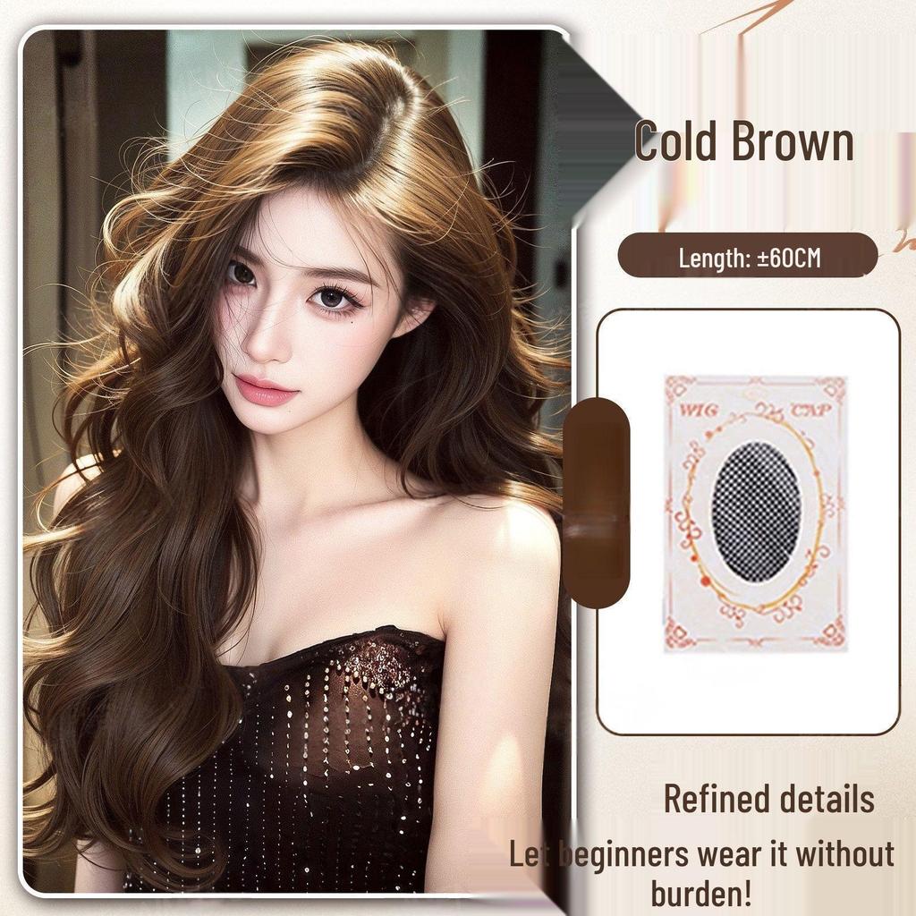 Korean Style Invisible Full Wig for Women - Realistic Scalp, Long Curly Waves, Traceless Fit