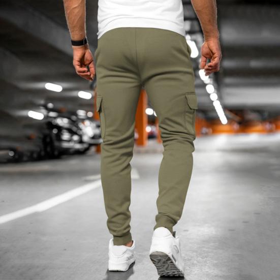 Pánské zimní tepláky se stahovací šňůrkou v pase, joggery s fleecovou podšívkou a několika kapsami, jednobarevné silné cargo kalhoty do práce a pro street wear